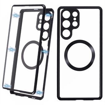 Voor Samsung Galaxy S22 Ultra 5G dubbelzijdige doorzichtige hoes met gehard glas en magnetische adsorptie.