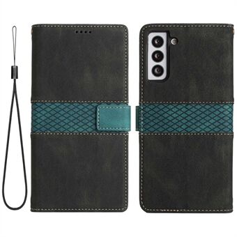 Grid Splicing Design telefoonhoesje voor Samsung Galaxy S22 5G, PU lederen Stand portemonnee schokbestendig omhulsel met riem