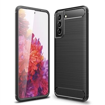 Carbon Fiber Geborstelde Textuur Licht Slank Krasbestendig Flexibel Zacht TPU Telefoonhoesje voor Samsung Galaxy S22 5G - Zwart