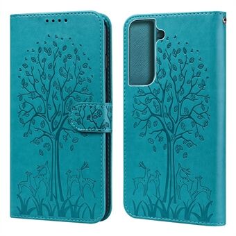 Herten en bomen Stand Functie PU lederen portemonnee Schokbestendig Flip magnetisch hoesje voor Samsung Galaxy S22 5G