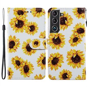 Stand Bookstyle Patroon Afdrukken PU lederen portemonnee Magnetische flip-folio cover met polsband voor Samsung Galaxy S22 5G