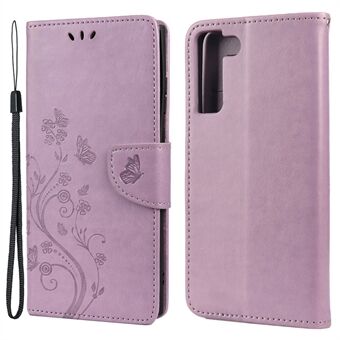 Opdruk van vlinders bloemen PU lederen folio flip telefoonhoesje Stand portemonnee cover voor Samsung Galaxy S22 5G