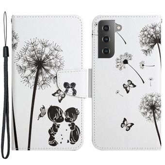 Patroonbedrukking Allround bescherming Leren telefoonhoesje Portemonnee Stand Cover Shell met polsband voor Samsung Galaxy S22 5G