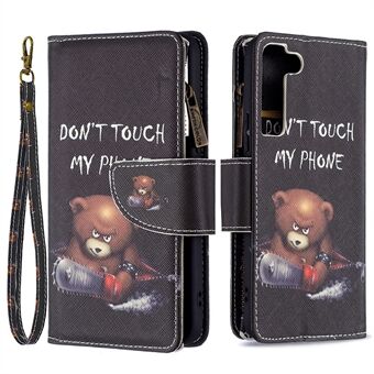 BF03 Patroonafdruk Stand Ontwerp Ritsvak Leren hoes Stand Telefoonhoes met draagriem voor Samsung Galaxy S22 5G