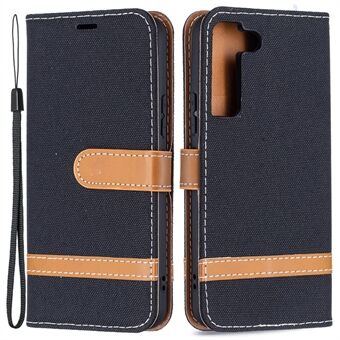 Splicing Jeans Doek Magnetische sluiting Stand PU lederen portemonnee Leren telefoonhoes met draagkoord voor Samsung Galaxy S22 5G