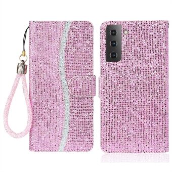 Flip-telefoonhoes PU-leer glitterpoeder Handige riem Stijlvolle portemonnee-telefoonbeschermhoes voor Samsung Galaxy S22 5G