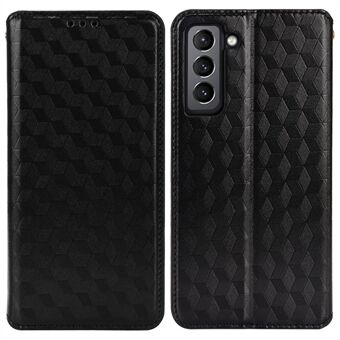 Opdruk 3D Rhombus beschermhoes PU lederen cover + innerlijke TPU telefoonhoes met Stand portemonnee voor Samsung Galaxy S22 5G