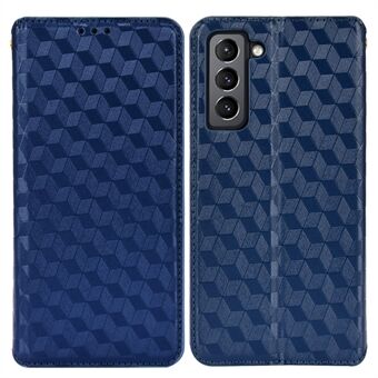 Opdruk 3D Rhombus beschermhoes PU lederen cover + innerlijke TPU telefoonhoes met Stand portemonnee voor Samsung Galaxy S22 5G