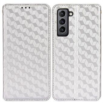 Opdruk 3D Rhombus beschermhoes PU lederen cover + innerlijke TPU telefoonhoes met Stand portemonnee voor Samsung Galaxy S22 5G