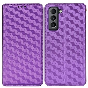 Opdruk 3D Rhombus beschermhoes PU lederen cover + innerlijke TPU telefoonhoes met Stand portemonnee voor Samsung Galaxy S22 5G