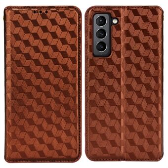 Opdruk 3D Rhombus beschermhoes PU lederen cover + innerlijke TPU telefoonhoes met Stand portemonnee voor Samsung Galaxy S22 5G