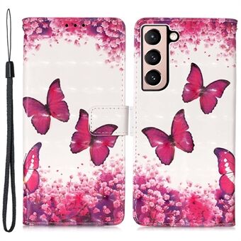 PU lederen cover innerlijke TPU telefoonhoes 3D patroon afdrukken Stand portemonnee shell beschermer met polsband voor Samsung Galaxy S22 5G