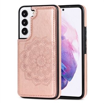 Kaarthouder Scratch PU-leer gecoat TPU telefoonhoesje met opdruk Mandala bloem standaard telefoonhoesje voor Samsung Galaxy S22 Ultra 5G