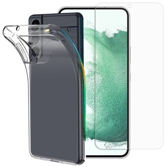 Voor Samsung Galaxy S22 5G Zachte TPU Heldere flexibele hoes met volledige lijm 0,1 mm gehard glazen schermbeschermer (ondersteuning voor ontgrendeling van vingerafdrukken)