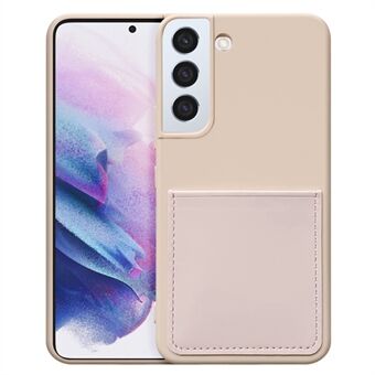 Voor Samsung Galaxy S22 5G Vloeibare siliconen textuur Rubberen zachte TPU-telefoonhoes met PU-lederen kaartsleuf