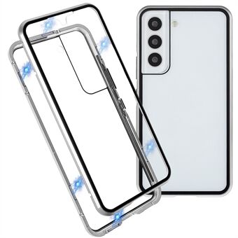 Voor Samsung Galaxy S22 5G 360 graden volledige bescherming telefoonhoes metalen bumper + dubbelzijdig gehard glas anti-val shell met magnetische sluiting