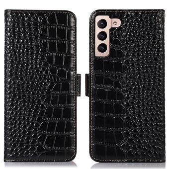 Voor Samsung Galaxy S22 5G RFID-blokkerende echte koeienhuid lederen portemonnee telefoonhoes, krokodiltextuur schokabsorptie Stand magnetische flip folio-hoes