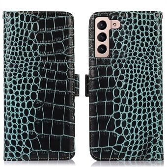 Voor Samsung Galaxy S22 5G RFID-blokkerende echte koeienhuid lederen portemonnee telefoonhoes, krokodiltextuur schokabsorptie Stand magnetische flip folio-hoes