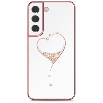 KINGXBAR voor Samsung Galaxy S22 5G Verguld frame Stijlvol Hart Strass Decoratie Galvaniseren Lasersnijwerk Telefoonhoesje - Rose goud