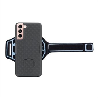 Kickstand-hoesje voor Samsung Galaxy S22 5G, anti-drop pc-telefoonhoes met geweven patroon en nylon sportpolsband