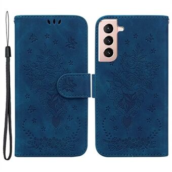 Voor Samsung Galaxy S22 5G Opdruk Rozen Vlinders Patroon Volledige bescherming Telefoonhoes Schokbestendig lederen mobiele telefoonhoes Schokbestendige portemonnee- Stand