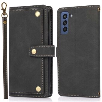 Voor Samsung Galaxy S22 5G Valbestendige telefoon Flip Wallet Cover Stand Kaarthouder Volledige bescherming PU lederen telefoonhoes met riem