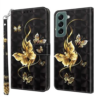 Flip portemonnee telefoonhoesje voor Samsung Galaxy S22 5G, valbestendig PU-leer 3D patroon Stand magnetische sluiting cover met riem