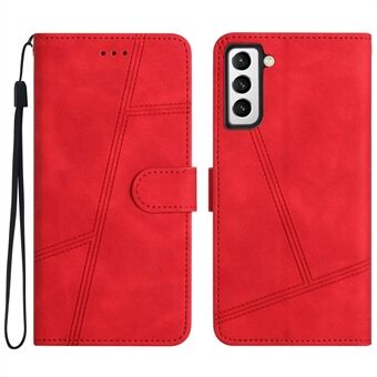 Voor Samsung Galaxy S22 5G Skin-touch Gevoel Retro PU Lederen Cover Lijnen Bedrukt Flip Folio Stand Portemonnee telefoon Case