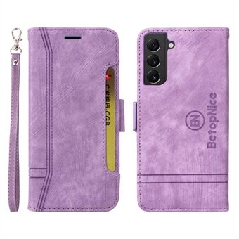 BETOPNICE 001 Voor Samsung Galaxy S22 5G PU Lederen Telefoon Case Bedrukt Stiksels Lijn Decor Telefoon Cover Stand Portemonnee