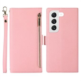 Voor Samsung Galaxy S22 5G Litchi Textuur Ritsvak Stand Flip Case PU Lederen Portemonnee Handtas Folio Magnetische Shell Telefoon Cover met riem