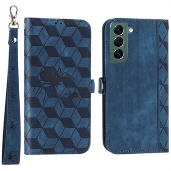 PU-leren telefoonhoesje voor Samsung Galaxy S22 5G, bedrukt Spider Rhombus -patroon, Stand portemonnee-hoesje met riem