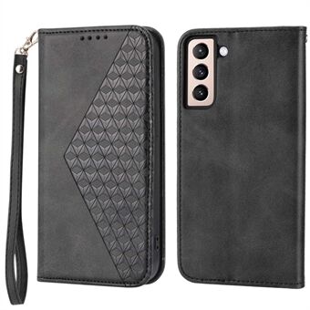 Voor Samsung Galaxy S22 5G Bedrukt Rhombus Portemonnee Stand Telefoonhoesje Kalfstextuur PU-leer Schokbestendig Cover met riem