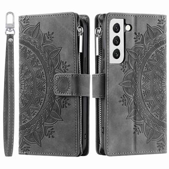 Voor Samsung Galaxy S22 5G Mandala Bloempatroon Afdrukken Lederen Telefoonhoesje Stand Ritsvak Portemonnee Meerdere kaartsleuven Cover