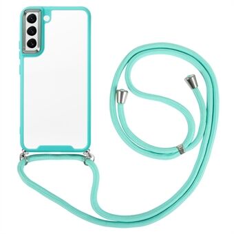 Voor Samsung Galaxy S22 5G Thickend Telefoonhoesje Galvaniseren Lensframe TPU + Acryl Mobiele Telefoon Cover met Lange Lanyard