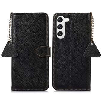 Telefoonhoesje voor Samsung Galaxy S22 5G Echt rundleer Cover Litchi Texture RFID Blocking Stand Wallet