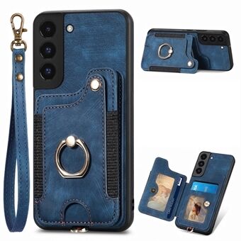 Voor Samsung Galaxy S22 5G Telefoonhoesje met Kaarthouder RFID Blokkeren PU Leer Gecoat PC + TPU Kickstand Cover