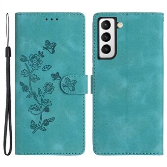 Voor Samsung Galaxy S22 5G lederen telefoonhoes met bloemenprint, schokbestendige portemonnee- Stand