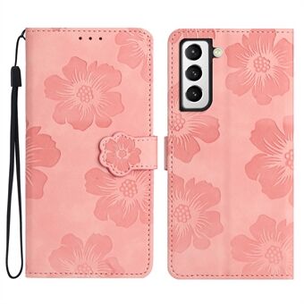 Voor Samsung Galaxy S22 5G Schokbestendig PU-leer Telefoonhoesje Stand Portemonnee Bloemen bedrukt telefoonhoesje