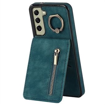 Retro PU+TPU kickstand-hoesje voor Samsung Galaxy S22 5G RFID-blokkerende telefoonhoes met portemonnee met ritssluiting