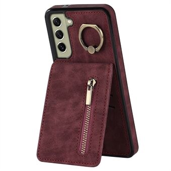 Retro PU+TPU kickstand-hoesje voor Samsung Galaxy S22 5G RFID-blokkerende telefoonhoes met portemonnee met ritssluiting