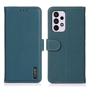 KHAZNEH Litchi textuur telefoonhoes toplaag echt leer anti-collision portemonnee magnetische sluiting flip cover met Stand voor Samsung Galaxy A33 5G
