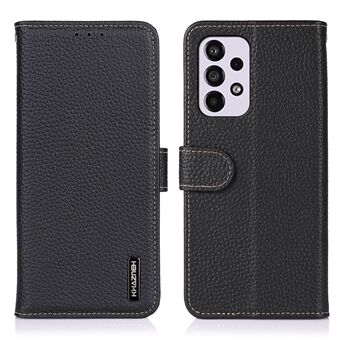 KHAZNEH Litchi textuur telefoonhoes toplaag echt leer anti-collision portemonnee magnetische sluiting flip cover met Stand voor Samsung Galaxy A33 5G