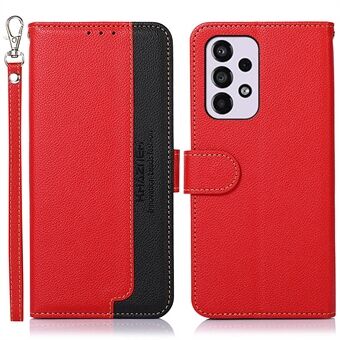 KHAZNEH RFID Blocking Litchi Textuur PU Lederen Cover met Riem Stand Wallet Drop-proof Cover voor Samsung Galaxy A33 5G