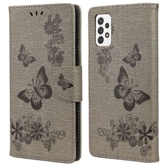 Voor Samsung Galaxy A33 5G Butterfly Flower bedrukte schokbestendige lederen hoes telefoonbeschermer met Stand