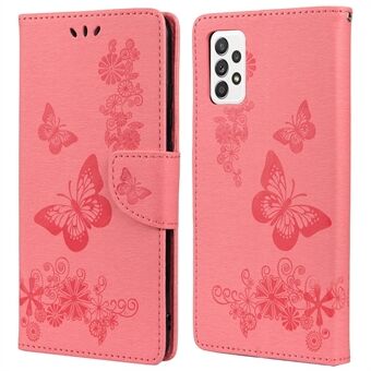 Voor Samsung Galaxy A33 5G Butterfly Flower bedrukte schokbestendige lederen hoes telefoonbeschermer met Stand