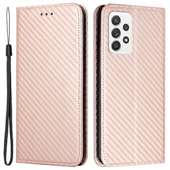 Voor Samsung Galaxy A33 5G Koolstofvezel Textuur PU Lederen Stand Wallet Case Magnetische Auto Sluiting Telefoon Cover
