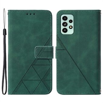 Voor Samsung Galaxy A53 5G Volledige bescherming Imprinting Lijnen PU Leather Attached TPU Inner Case Stand Flip Wallet Cover met Riem