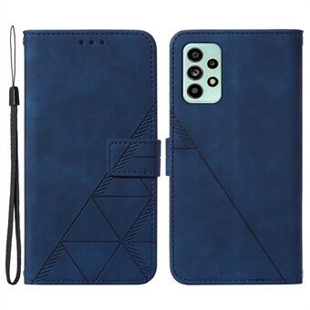 Voor Samsung Galaxy A53 5G Volledige bescherming Opdruklijnen PU-leer Bevestigd TPU Inner Case Stand Flip Wallet Cover met riem