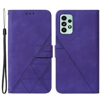 Voor Samsung Galaxy A53 5G Volledige bescherming Imprinting Lijnen PU Leather Attached TPU Inner Case Stand Flip Wallet Cover met Riem