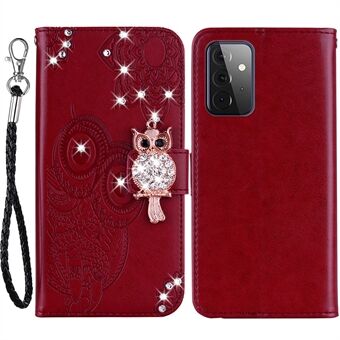 Strass decor flip pu lederen magnetische sluiting portemonnee Stand uil bloem bedrukte shell cover met riem voor Samsung galaxy a33 5g